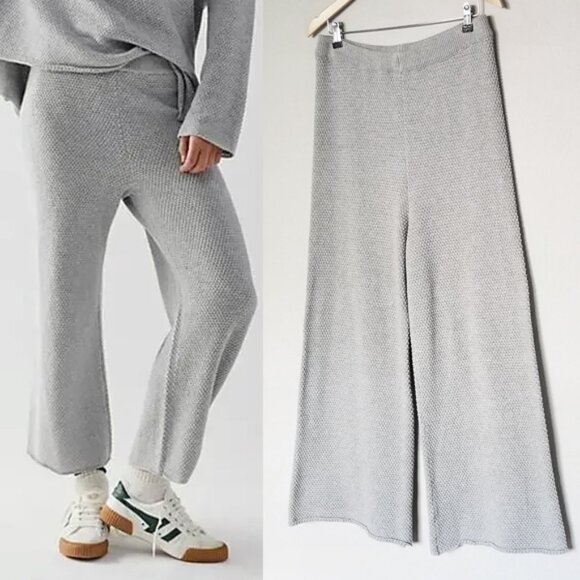 Free People Beach Hailee Knit High Rise Cropped Wide Leg Pants Light Gray Size L - Picture 4 of 15